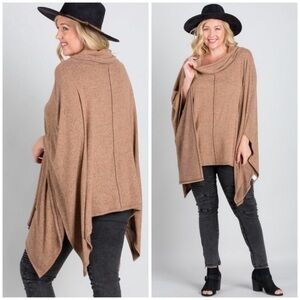 PLUS Size Cowl Neck Draping Poncho Top